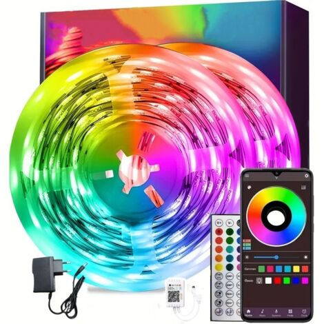 Ikodm – Ruban LED 30M multicolore – Dimmable avec télécommande et Bluetooth – Modes d'éclairage synchronisés – Pour décoration intérieure