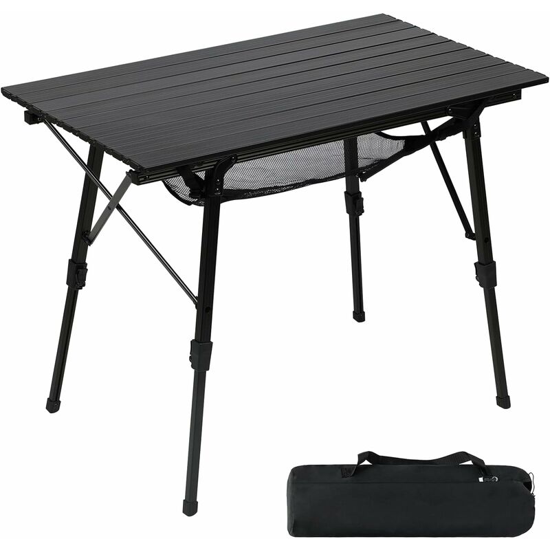 Table de Camping Pliante Portable en Aluminium 90 × 53 cm légère avec Pieds réglables en Hauteur et Couche en Maille pour Pique-Nique en Plein air et