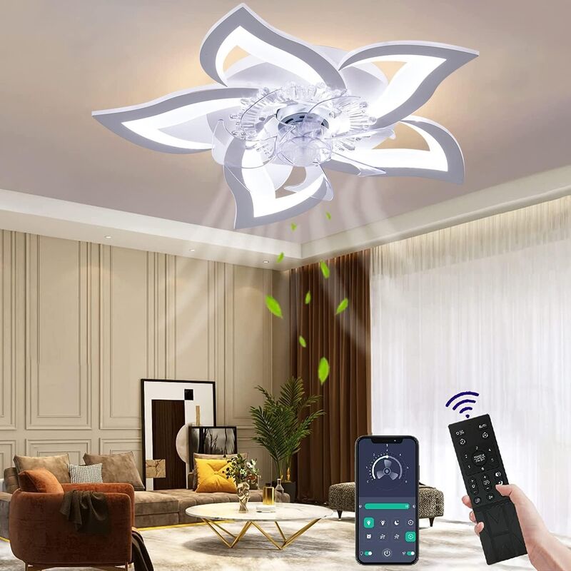 Ikodm - Ventilateur de Plafond avec Éclairage Silencieux Moderne Led avec Télécommande Minuterie Forme de Fleur Design Ventilateur Plafonnier pour