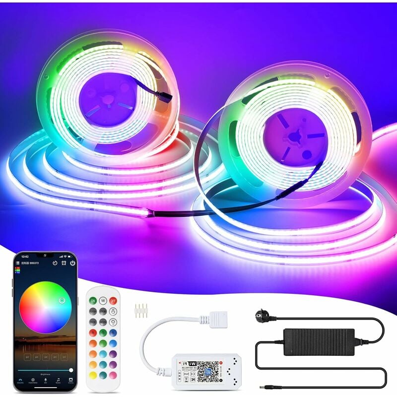 10m wifi cob rgb led bande lumineuse avec chaîne lumineuse 576led/M 24V dimmable lumière led déformable avec télécommande bande lumineuse fonctionne