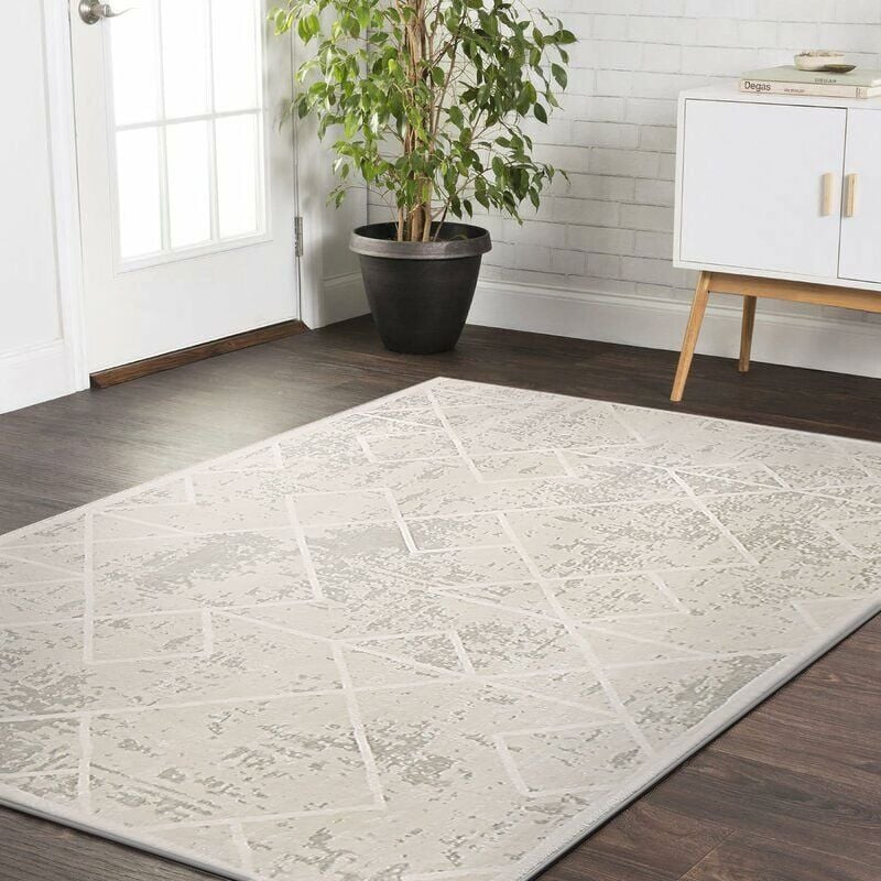 Tapis de salon moderne abstrait, design doux, facile d'entretien, grand tapis (ivoire, 120 x 160 cm) - Ikodm