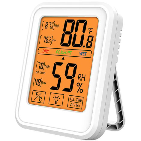 Il misuratore di temperatura e umidità del touch screen per interni MC44, ampio schermo luminoso, può essere appeso per contenere il termometro elettronico domestico