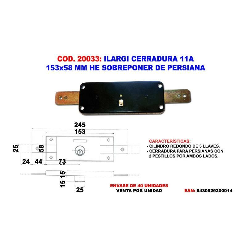 

Mibricotienda - ilargi cerradura 11a-153x58 mm he sobreponer de persiana