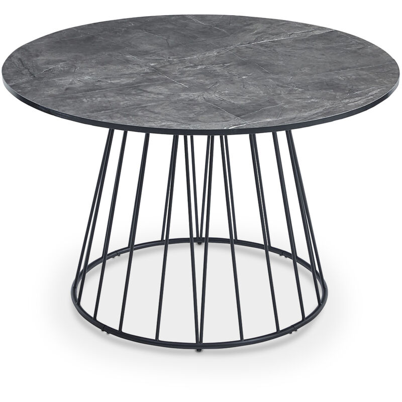 Mobilier Deco - ilayda - Table à manger ronde effet marbre gris pied central design métal noir