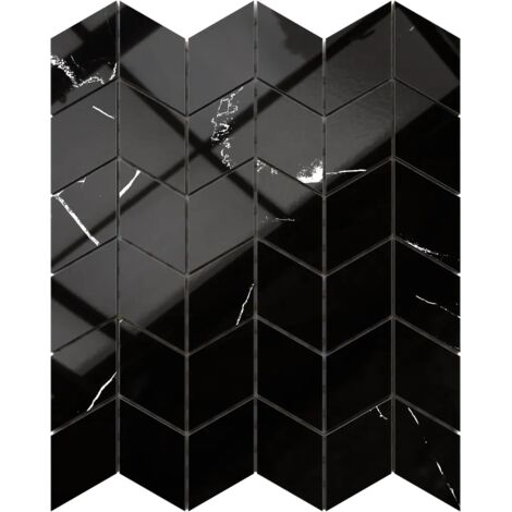 Ilcom mosaico in gres su rete per bagno e cucina 25.2cm x 29cm - Black veins chevron
