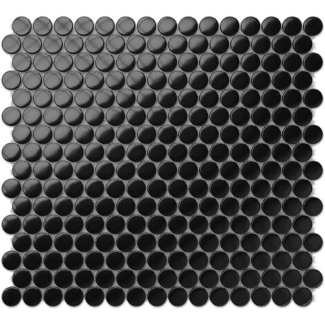Ilcom – Mosaïque en céramique sur maille 31.7 x 29.3 cm – Résistante aux hautes températures – Découpe facile pour murs et sols – Black Dots