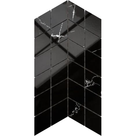 Ilcom mosaïque en gres sur filet pour salle de bain et cuisine 17.2cm x 29.8cm - Black veins mini chevron