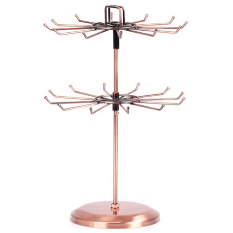 ILEOSC M240 Drehbarer Schmuckständer, Metall  24 Haken, 2 Ebenen, 35 × 24 cm, Silber/Bronze, Optimierter Stauraum