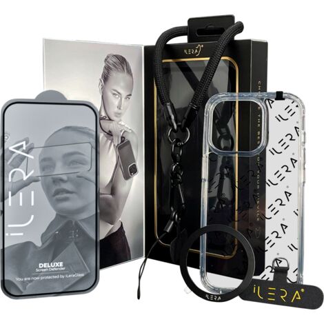 iLera Go Ice Hülle mit Handschlaufe, 4-in-1 Delux Set Hülle Glasschutzband für iPhone 16 Pro Max