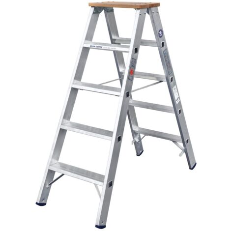Iller Stufenstehleiter mit 2x5 Stufen 2,75m AH und 2 Holzstufen als Abschluss