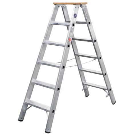 Iller Stufenstehleiter mit 2x6 Stufen 2,95m AH und 2 Holzstufen als Abschluss