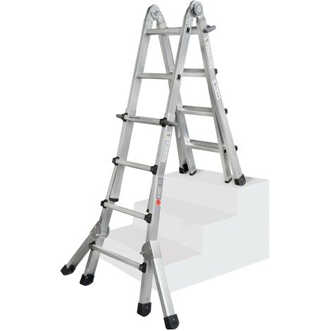 Iller Teleskopleiter, beidseitig begehbar mit Dreiecksausleger, 4x4 Sprossen und 4,95m AH