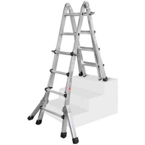 Iller Teleskopleiter, beidseitig begehbar mit Dreiecksausleger, 4x5 Sprossen und 6,0m AH
