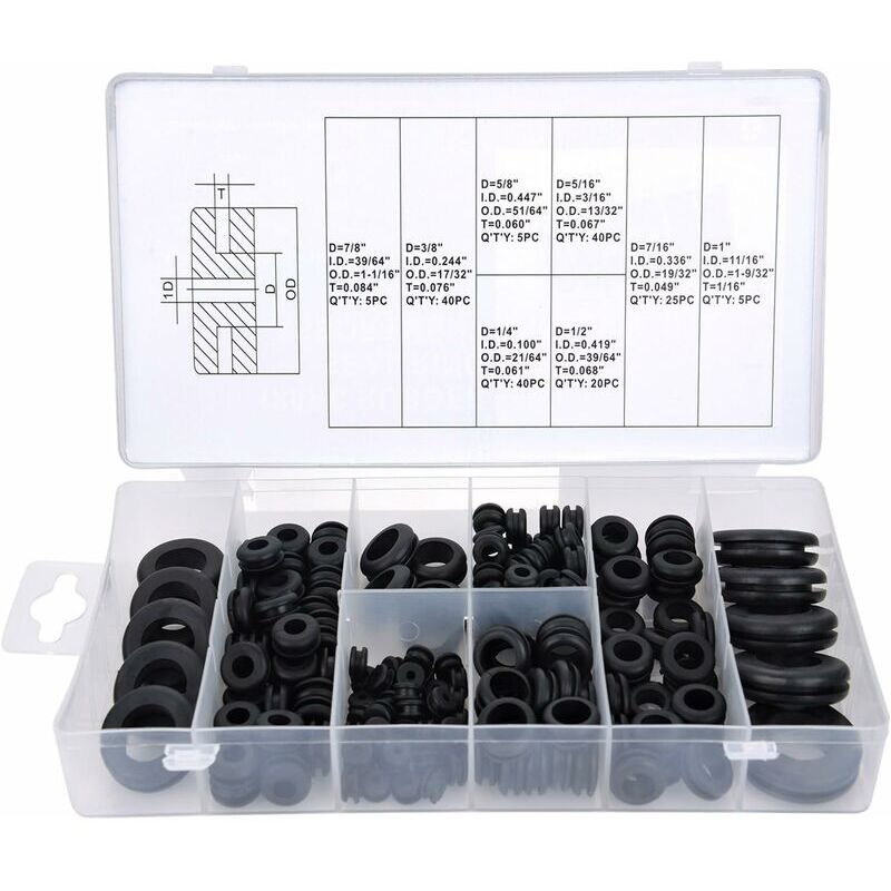 Œillets en caoutchouc Œillets en caoutchouc Kit d'œillets en caoutchouc pour fils, fiches et câbles, 180 pièces