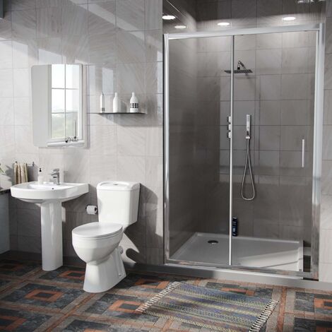 Illinois 3-Piece Shower Enclosure Suite, Toilet + Pedestal Basin + 1100mm Slider Door