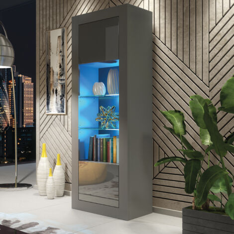Illume Display Cabinet 170cm - Dark Grey with Gloss Doors & LED