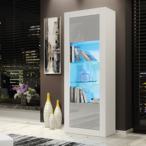 Illume Display Cabinet 170cm - White with Grey Gloss Doors & LED