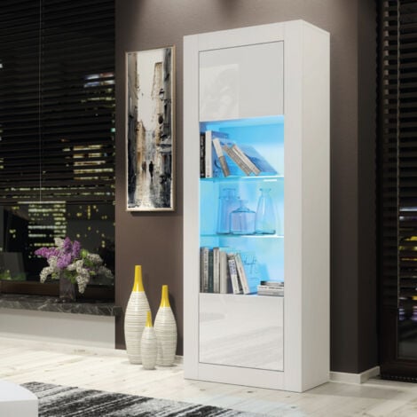 CREATIVE FURNITURE Illume Display Cabinet - White with Gloss Doors & LED - 170cm