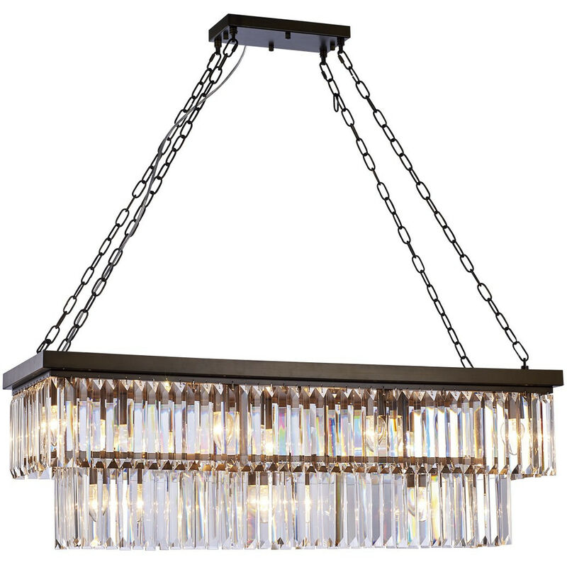 Illuminati Crystalline Grande Suspension led Rectangulaire Bronze Antique, Cristal