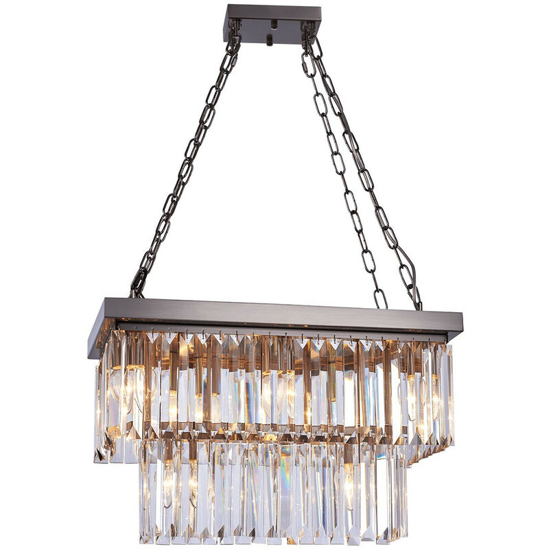 Illuminati Crystalline Petite suspension rectangulaire à del nickel satiné, cristal