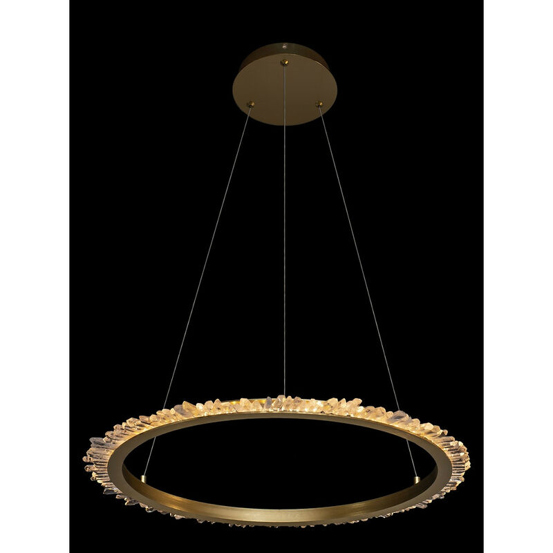 Illuminati Quartz Halo Grande Suspension led Ronde 67.5cm Diamètre Or Satiné 3000K, Cristal de Roche