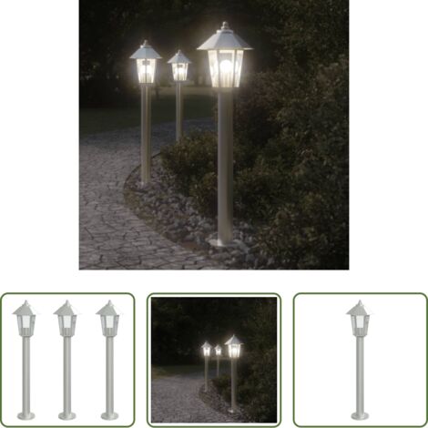 Illuminazione esterna -  Lampade da Terra per Esterni 3 pz Argento 80 cm in Acciaio Inox
