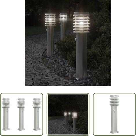 Illuminazione esterna -  Lampade da Terra per Esterni Sensore 3 pz Argento 60 cm Acciaio