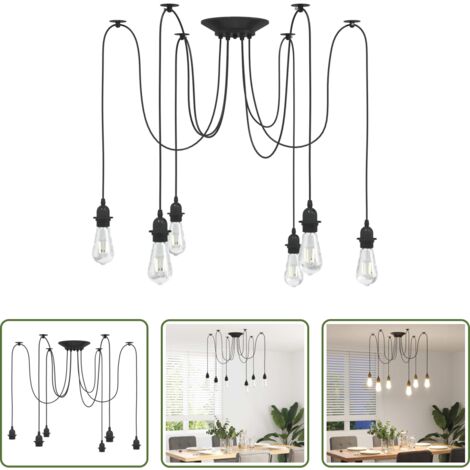 Illuminazione -  Lampada a Sospensione con 6 Portalampada E27 in Metallo Nero