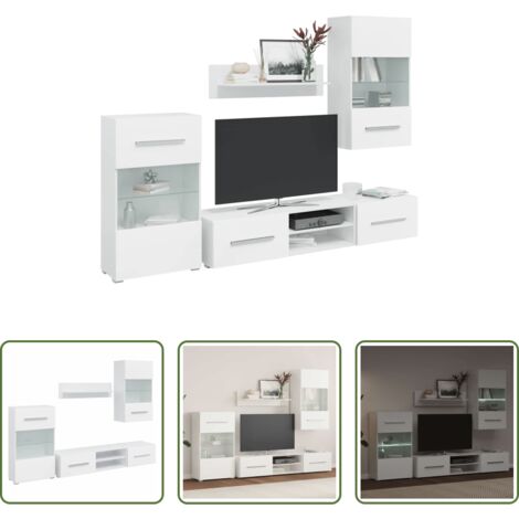 Illuminazione LED -  Mobile TV a Parete con Vetrina 5 pz Illuminazione LED Bianco