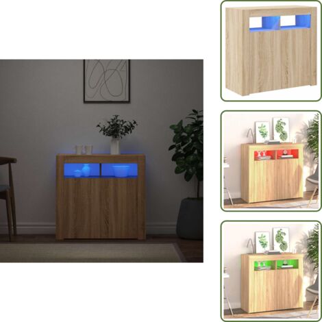 Illuminazione LED RGB - vidaXL Credenza con Luci LED Rovere Sonoma 80x35x75 cm - Credenza con USB