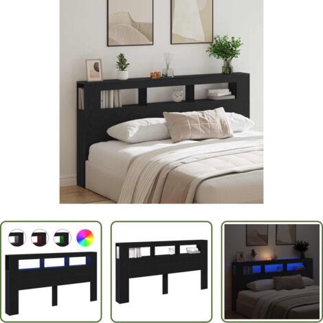 Illuminazione LED -  Testiera LED con lo scaffale Rovere Nero 200 x 18,5 x 103,5 cm