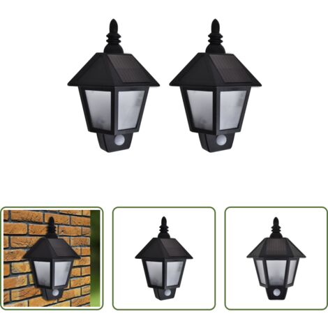Illuminazione notturna -  Lampade Solari a Parete 2 pz con Sensore Movimento Nere