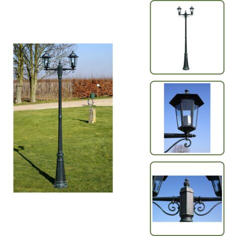 Illuminazione notturna - vidaXL Lampione da Giardino 2 Bracci 215 cm Verde Scuro/Nero Alluminio - Lampade da patio