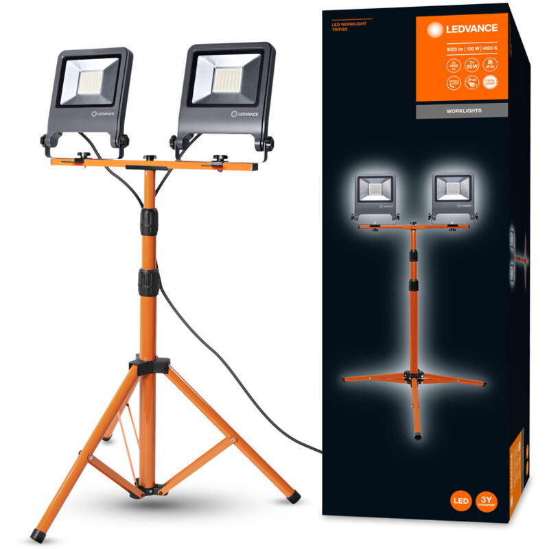 Ledvance - led Arbeitslicht, Leuchte für Außenanwendungen, Kaltweiß, Tripod-Ständer, led Worklight, 2 x 50 Watt