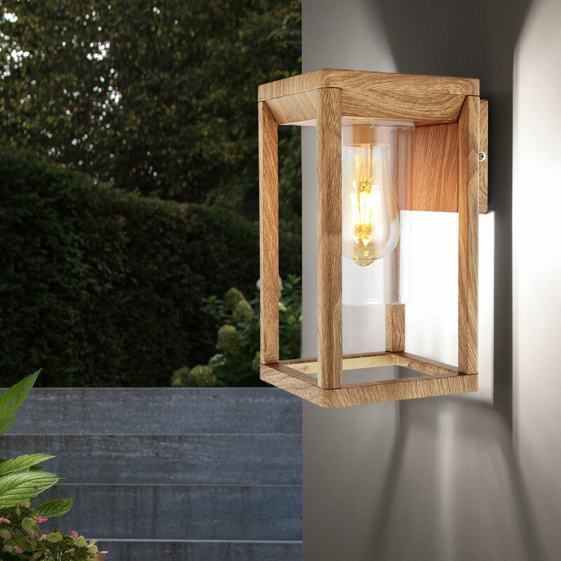 Image of Illuminazione per esterni Lampada da parete per balcone esterno E27 lampada da esterno parete esterna, struttura in alluminio aspetto legno,