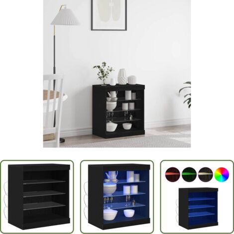 Illuminazione RGB -  Madia LED Rovere Nero 60,5 x 37 x 67 cm Legno multistrato