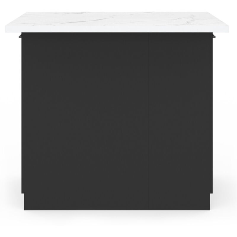 Idmarket - Ilot central ivo 120 cm bois noir avec plan de travail effet marbre alaska