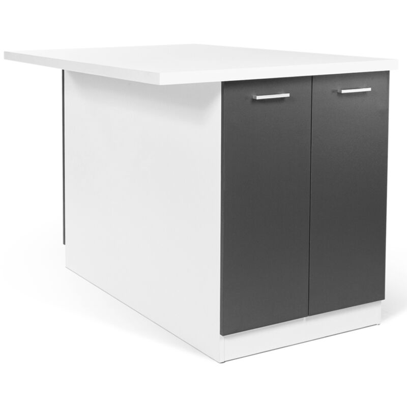 Ilot central ivo 120 cm blanc et gris avec plan de travail