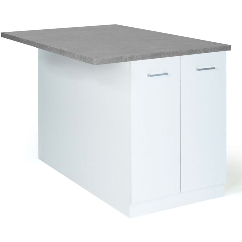 Idmarket - Ilot central ivo 120 cm blanc avec plan de travail effet béton