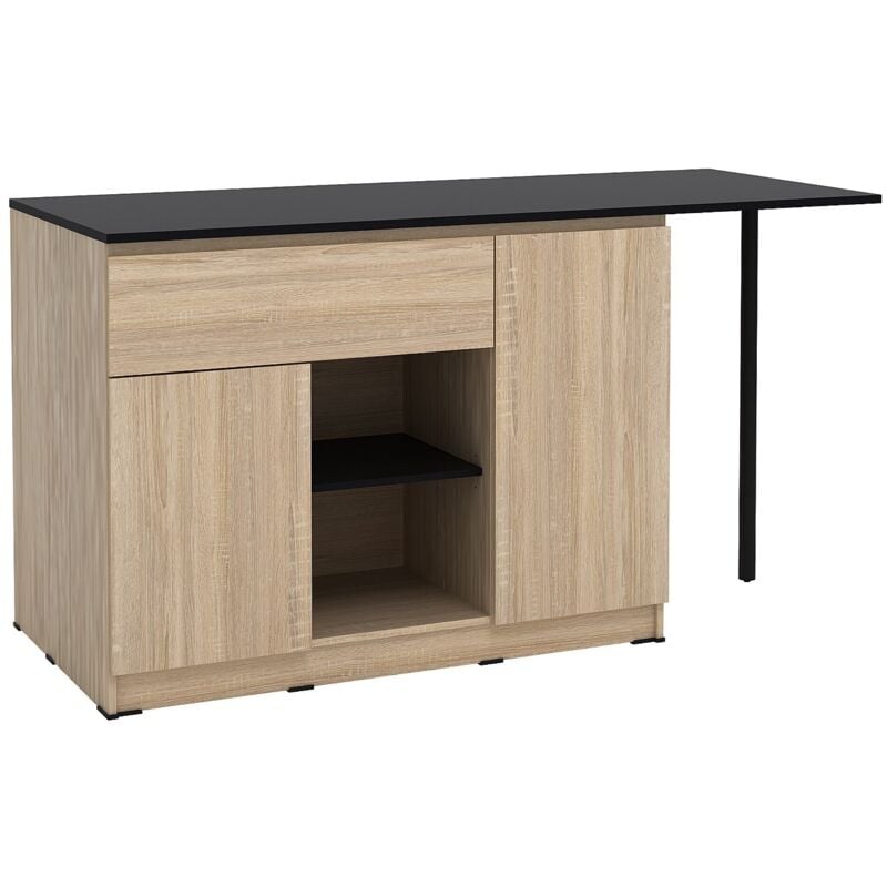 Ilot central de cuisine avec 2 portes, 1 tiroir et 2 niches - Naturel et noir - tunori