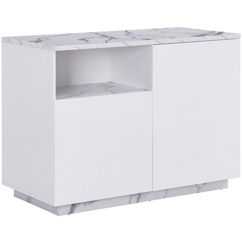 Vente-unique - Ilot central de cuisine avec 2 portes et 1 niche en mdf - Effet marbre blanc - corelina