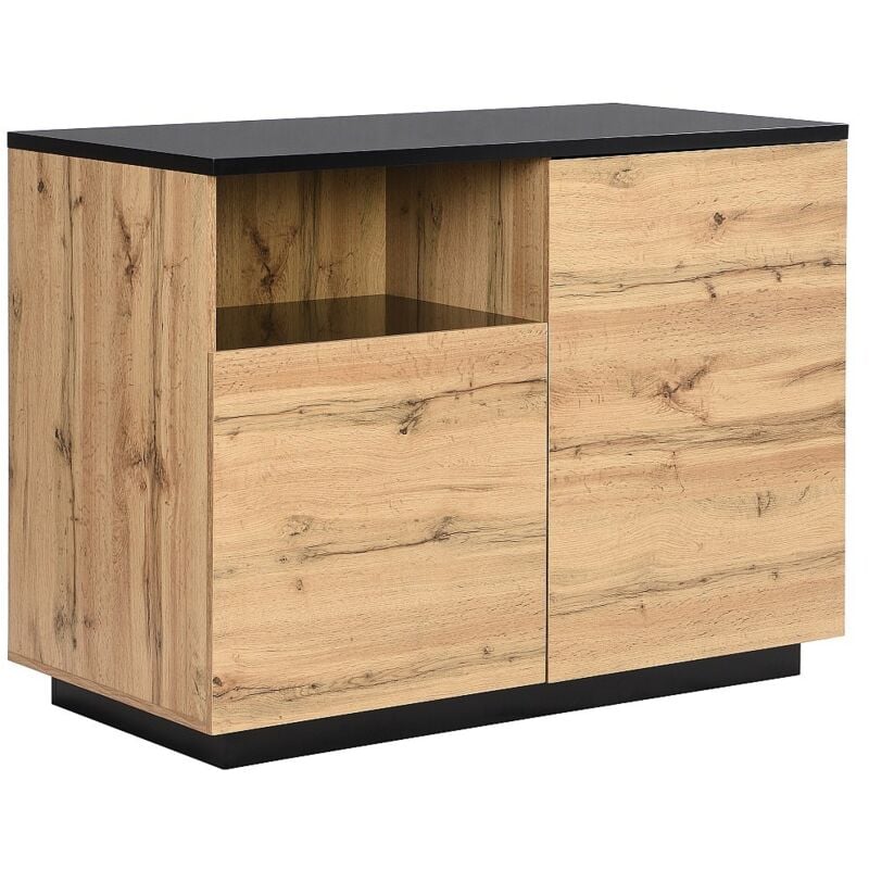 Vente-unique - Ilot central de cuisine avec 2 portes et 1 niche en mdf - Naturel et noir - corelina