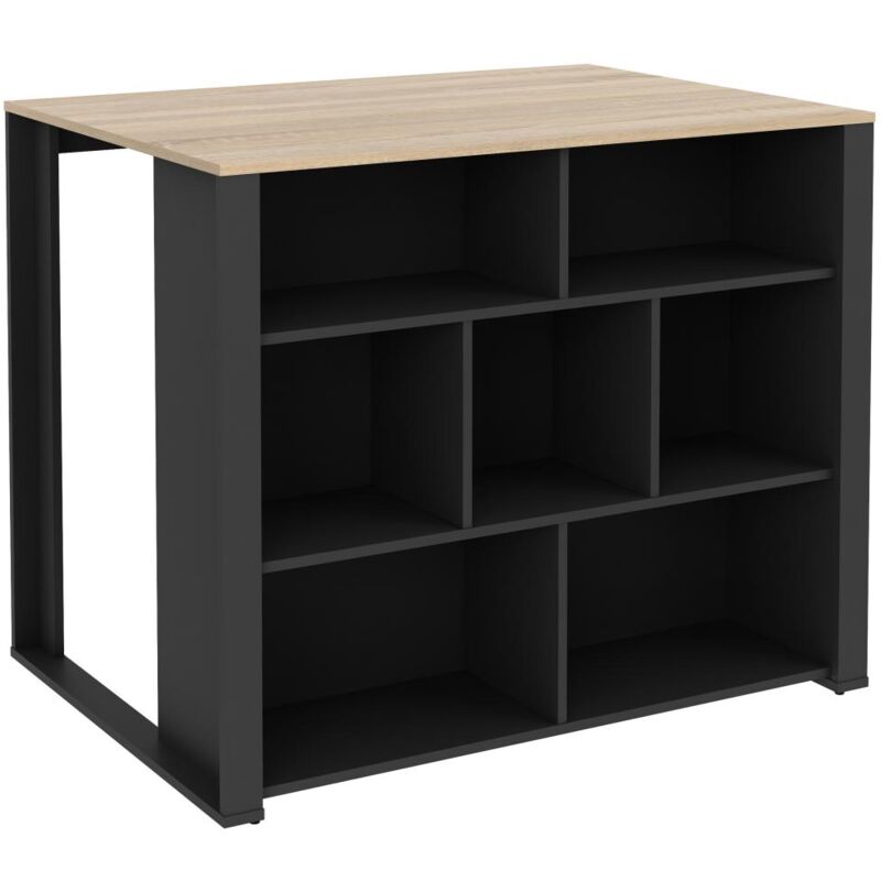 Vente-unique - Ilot central de cuisine avec 7 niches - Naturel et anthracite - opole