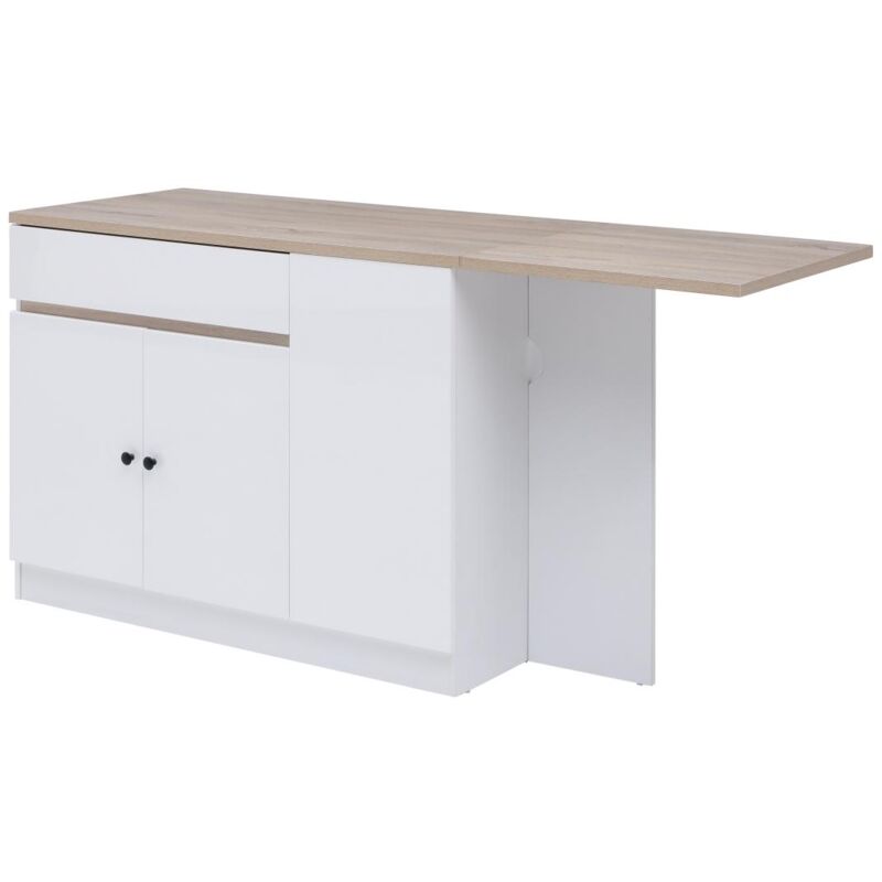 Ilot central de cuisine avec rangements en mdf - Blanc et naturel - helomy