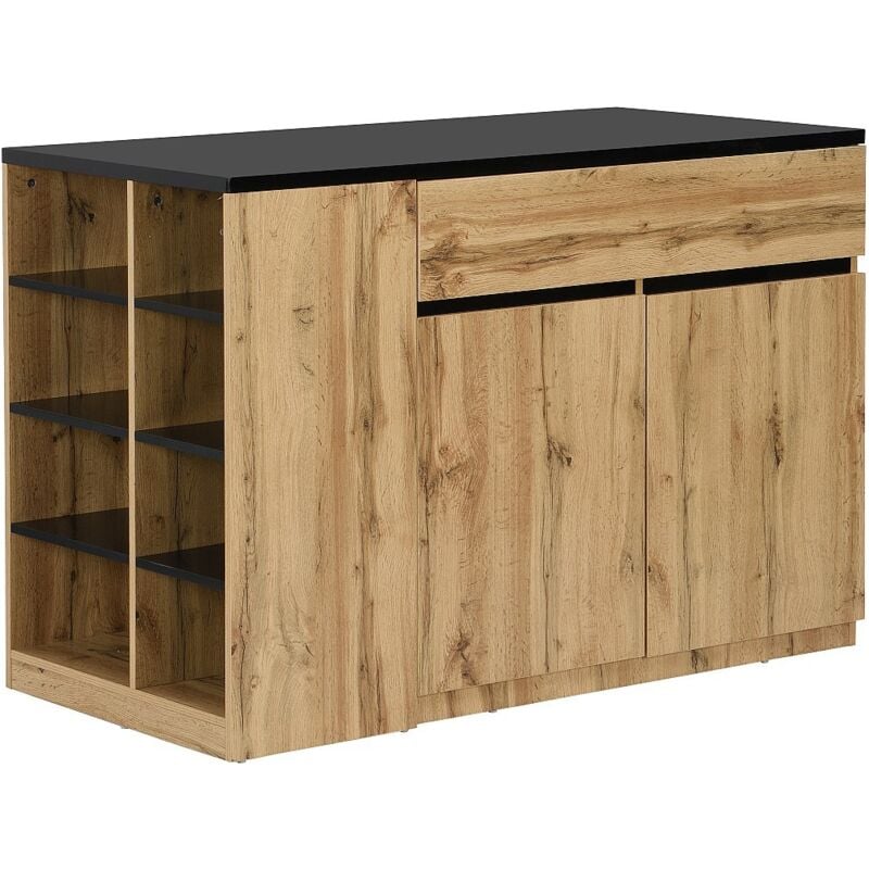 Vente-unique - Ilot central de cuisine avec rangements - Noir et Naturel - meili