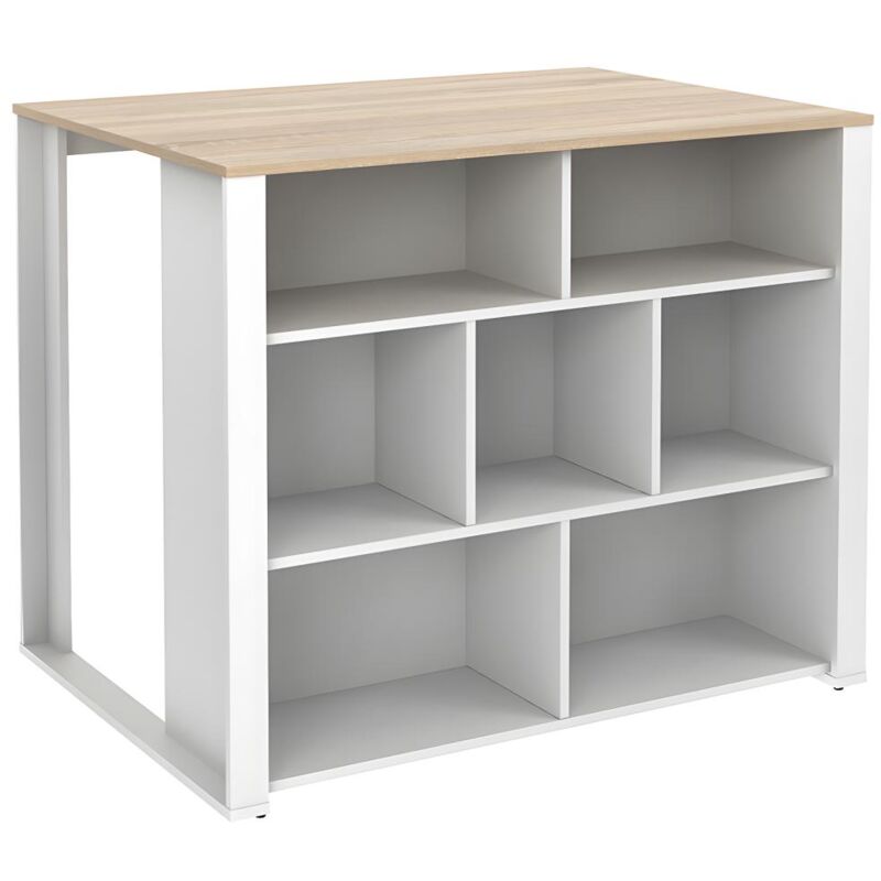 Ilot central de cuisine avec 7 niches - Blanc et naturel - OPOLE