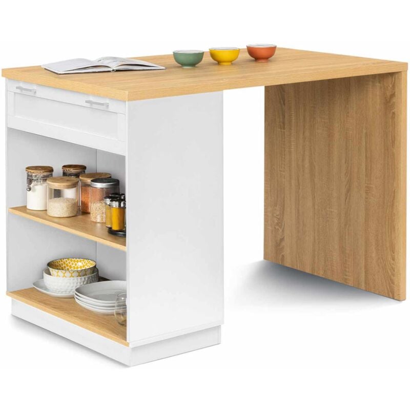 Idmarket - Ilot central mange debout 4 personnes vito 130 cm blanc et plateau bois
