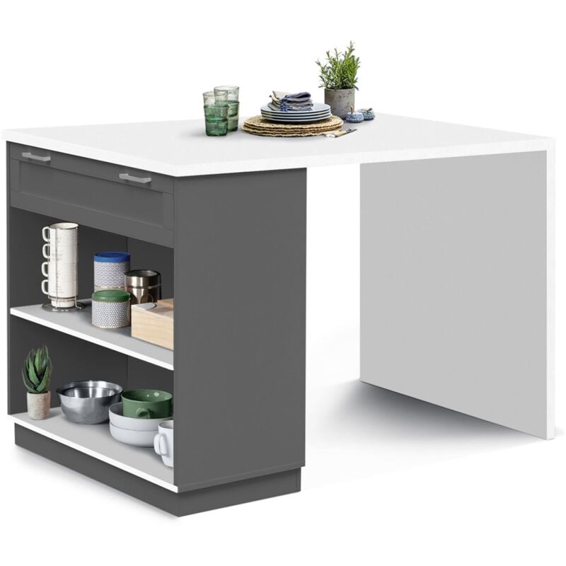 Idmarket - Ilot central mange-debout 4 personnes vito 130 cm gris et plateau blanc