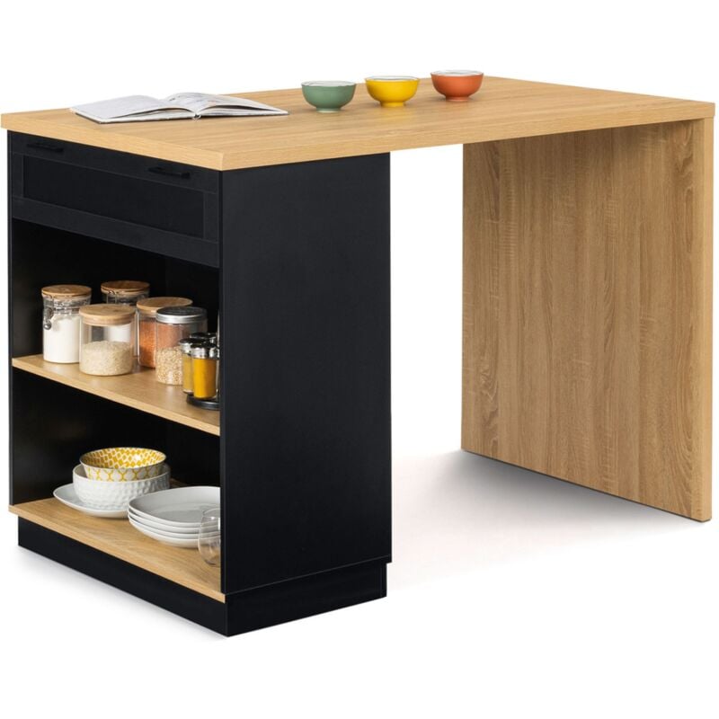 Idmarket - Ilot central mange-debout 4 personnes vito 130 cm noir et plateau bois