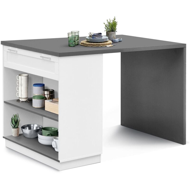 Idmarket - Ilot central mange-debout 4 personnes vito 130 cm blanc et plateau gris